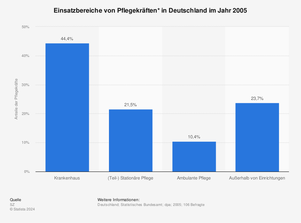 Statistik: Einsatzbereiche von Pflegekräften* in Deutschland im Jahr 2005  | Statista